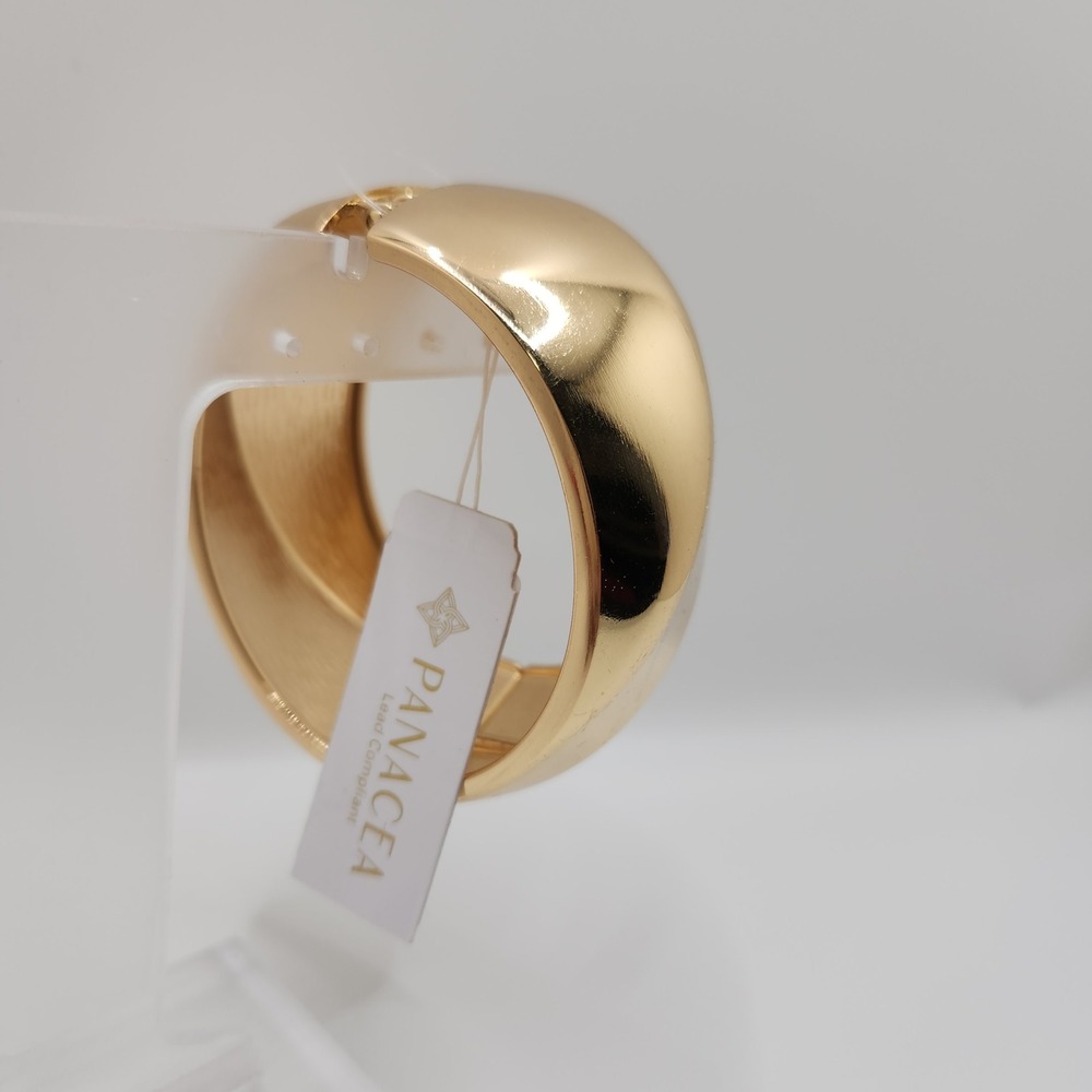 Chunky Sculptural Bangle Panacea Gold‎ Domed Hinge Bracelet Wide Statement Cuff
